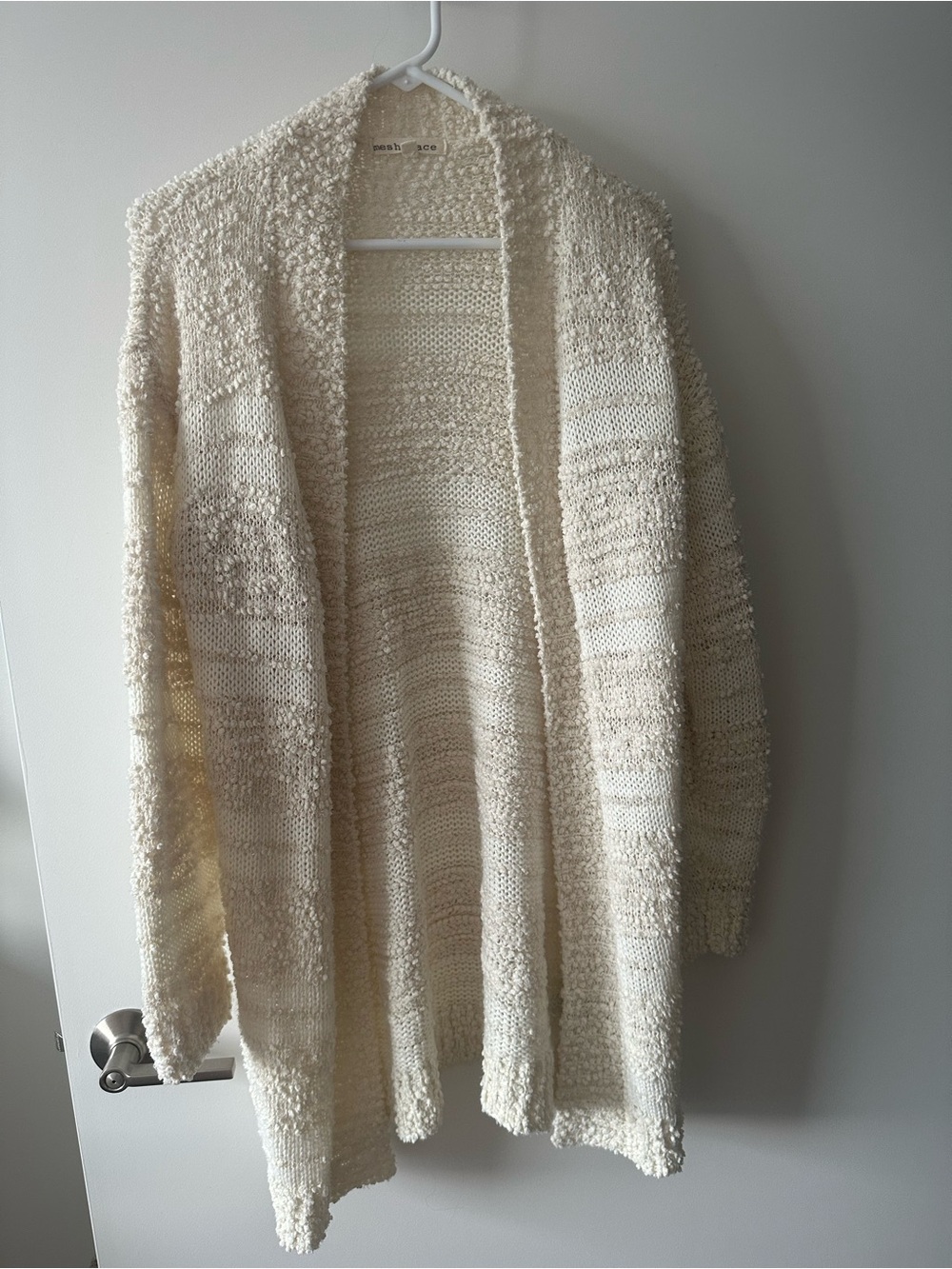 Neutral Cream Open-Front Knit Cardigan Sweater